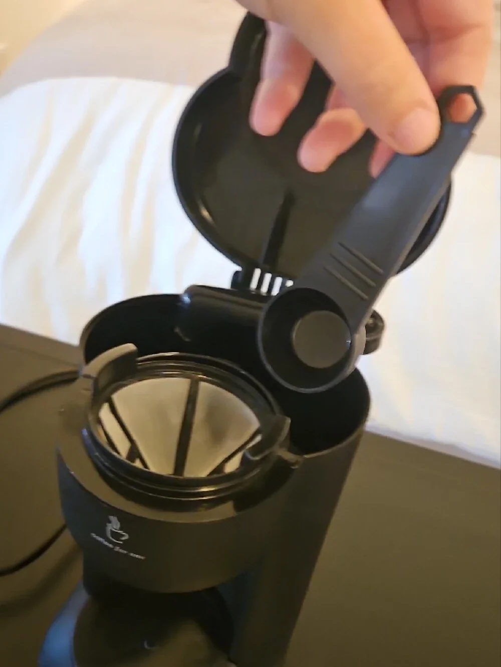 Brookstone Black Single-Serve Coffee Brewer with Stainless Steel Mug